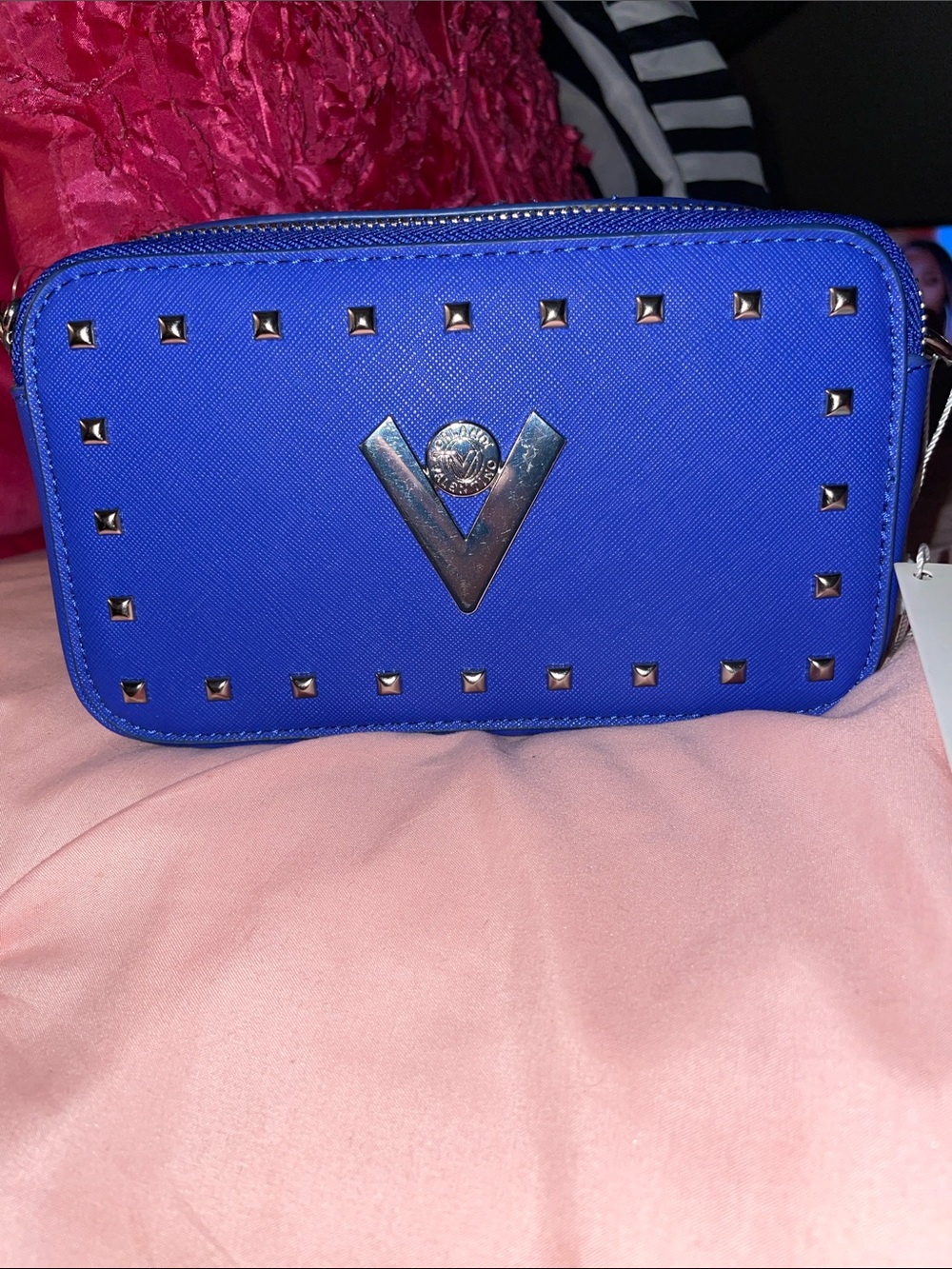 Valentino Orlandi Cobalt Blue Studded Wristlet with V Emblem